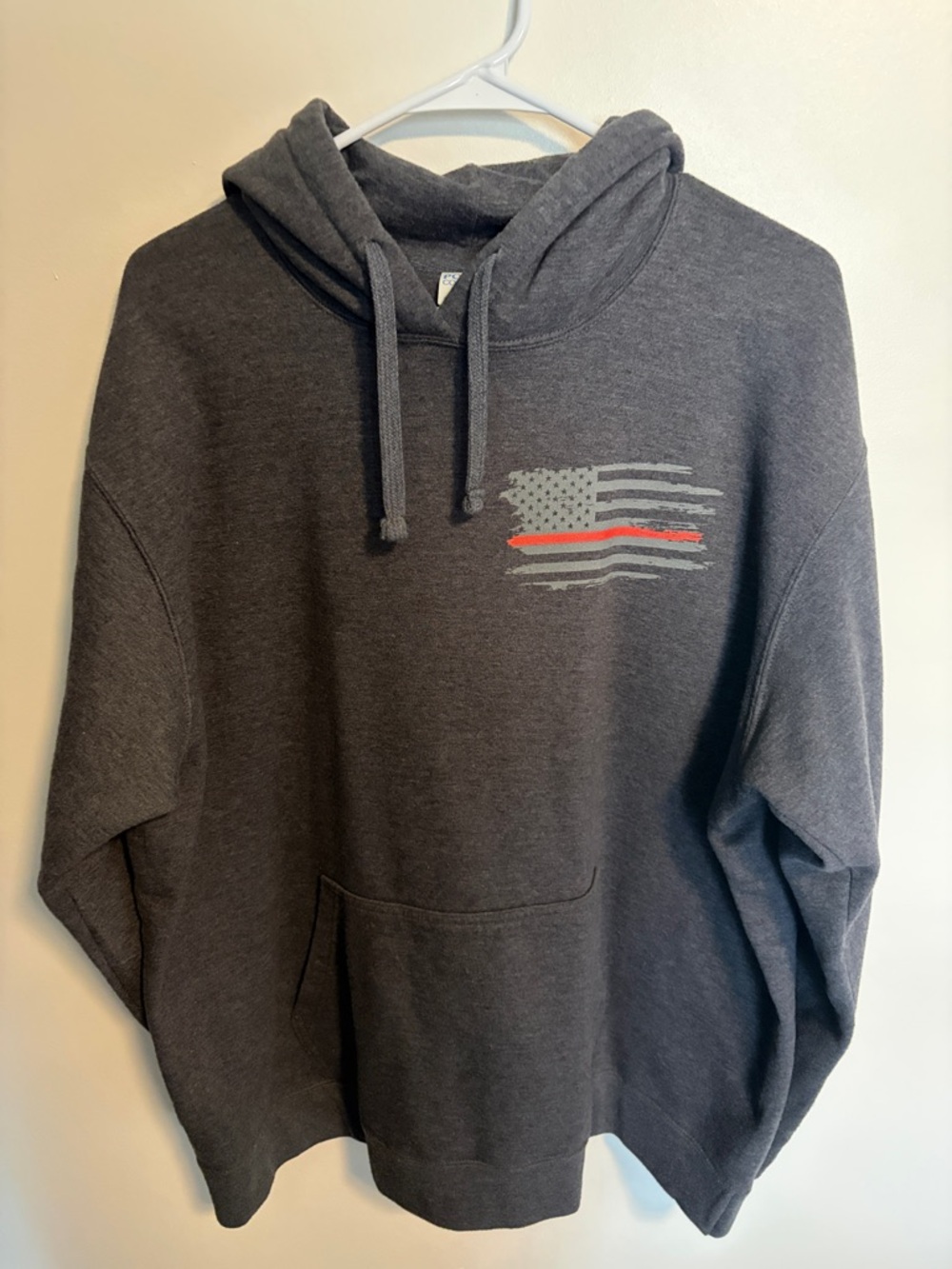 Port and Company Dark Gray Hoodie with Thin Red Line Flag